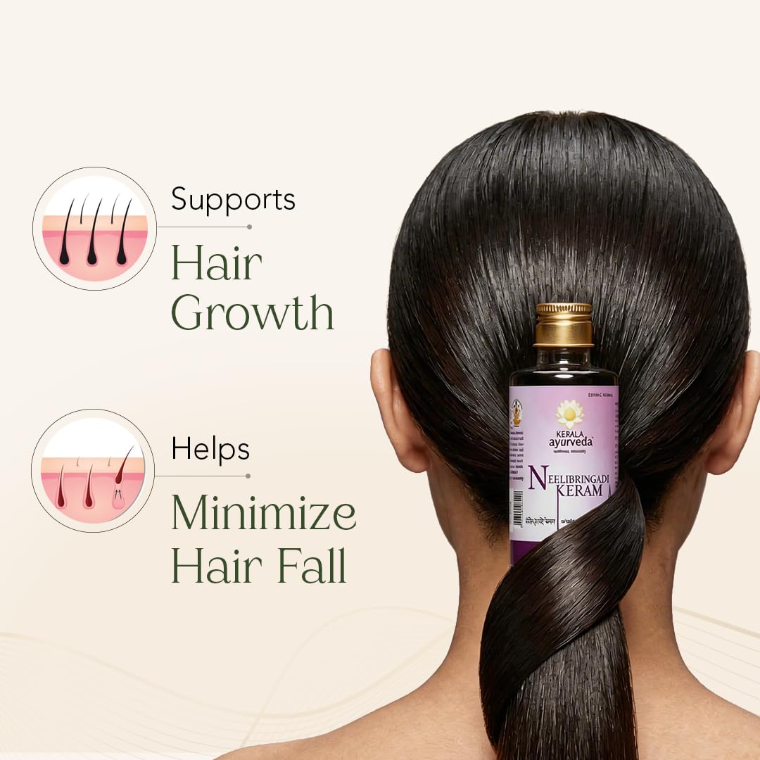 Kerala Ayurveda Neelibhringadi Keram | Hair Oil for Hair Growth | With Indigo, Bhringaraj & Amla | Triple Care Formula | 200ml
